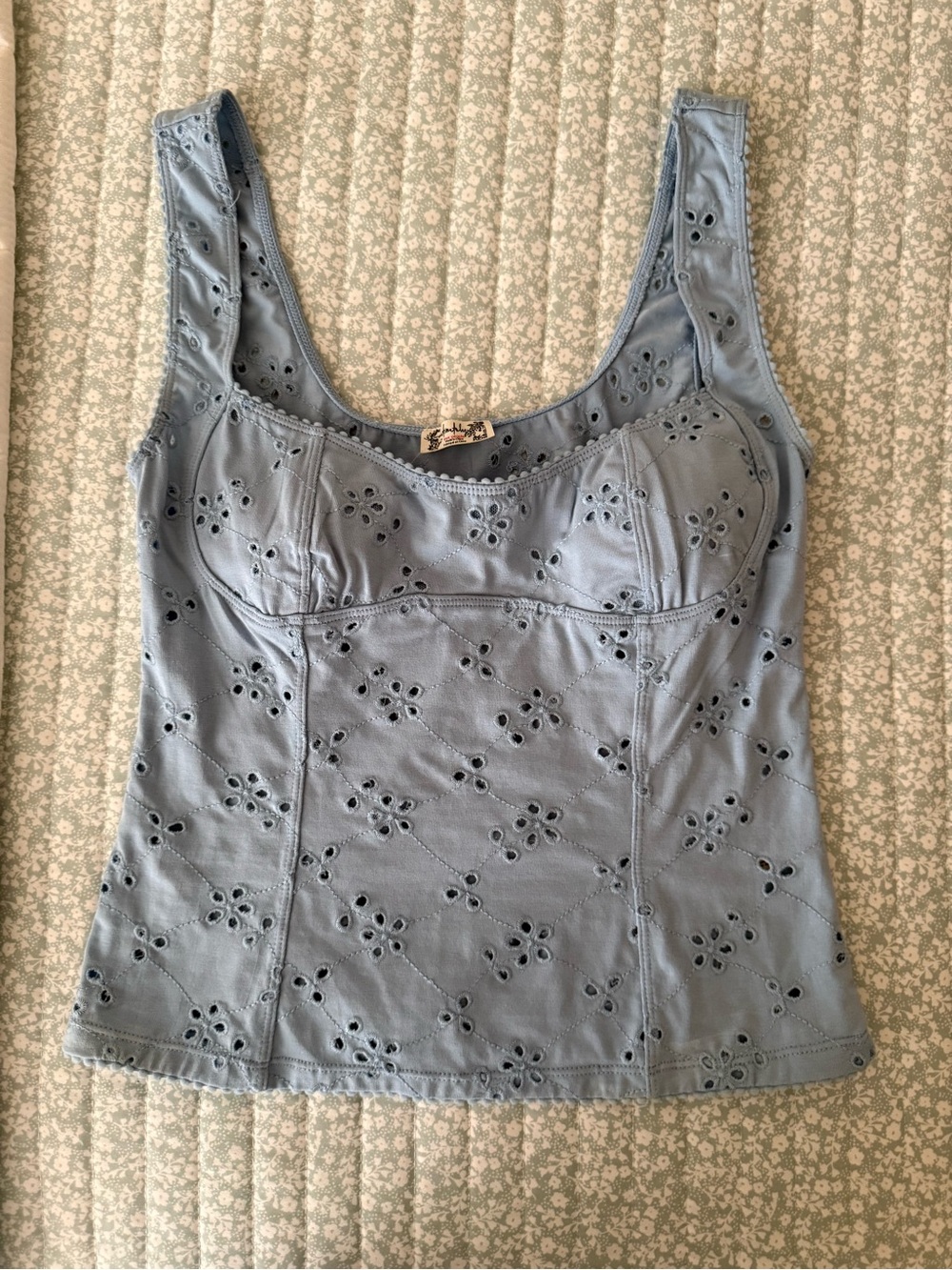 Free People -Light Blue Eyelet Tank Top - Feminine Scoop Neck